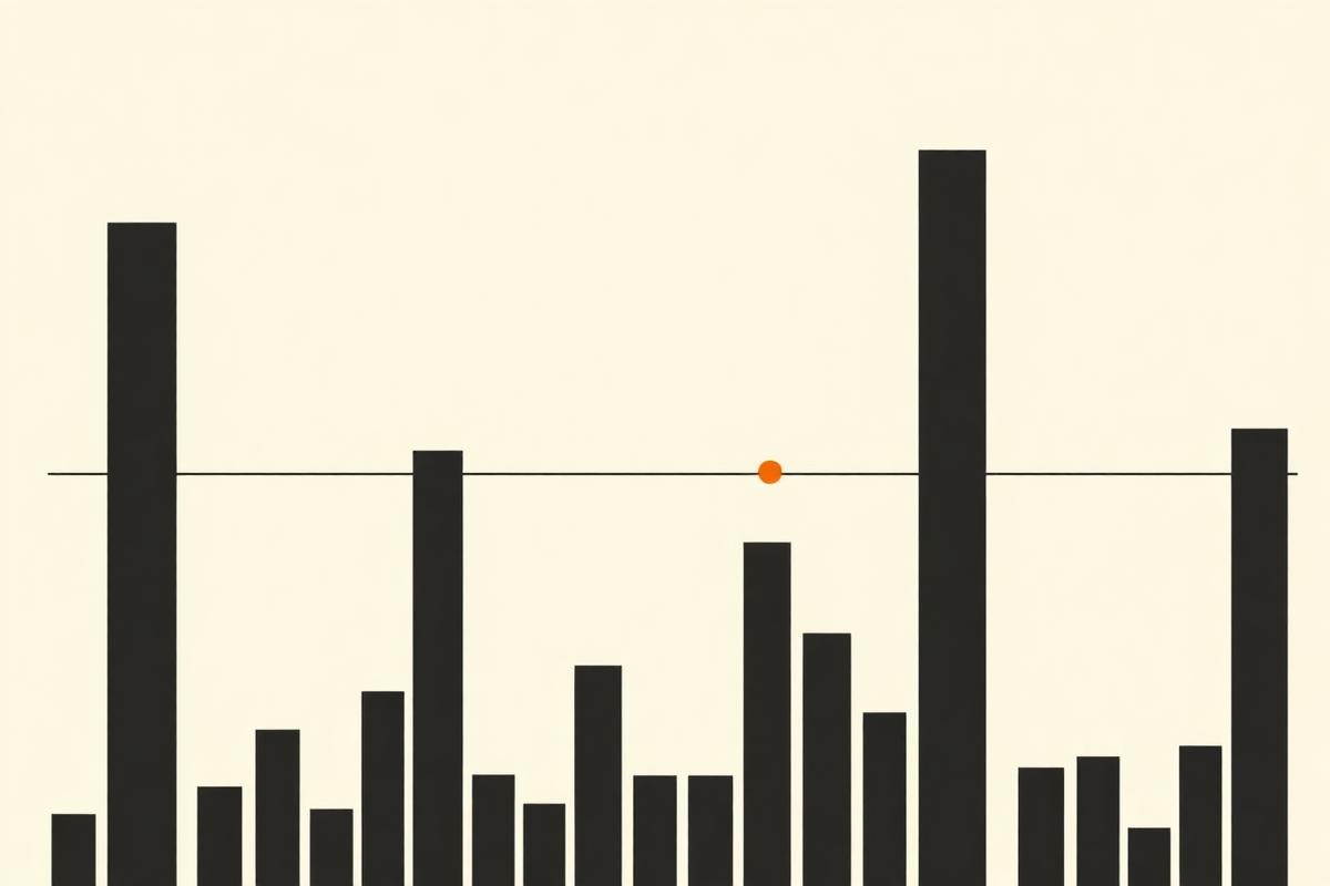 Minimal chart of black vertical bars with one orange marker on an ivory background, representing measurement and monitoring