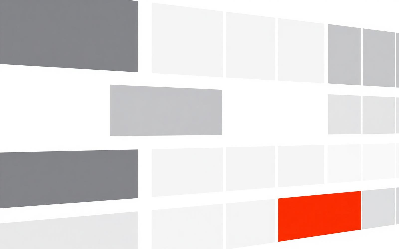 Abstract grid of receding rectangular planes with a single bright orange module, representing modular software architecture